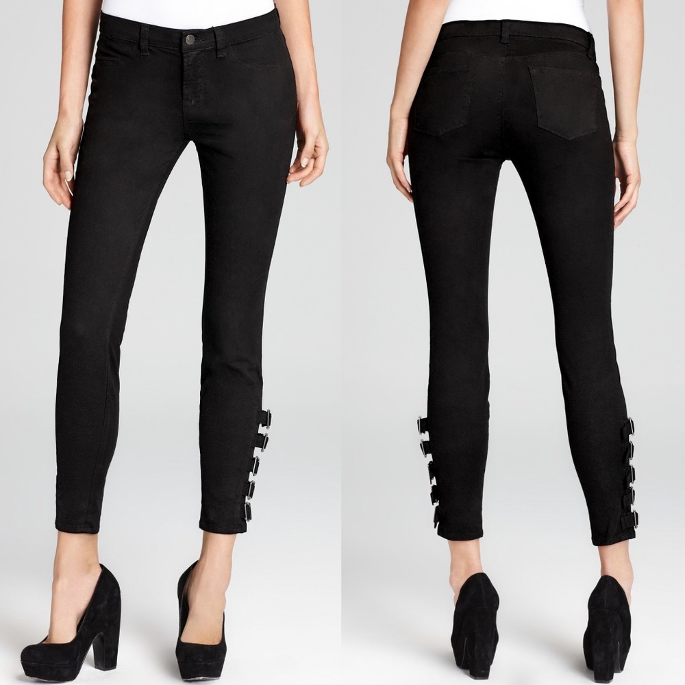 J BRAND Mara Black Wash Buckle Ankle Detail Skinny Jeans